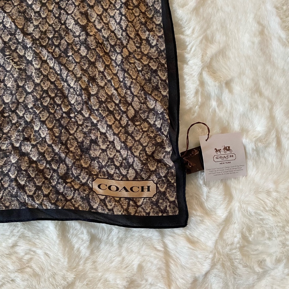 Coach Snake Print Silk Scarf in Brown, Black & Cream